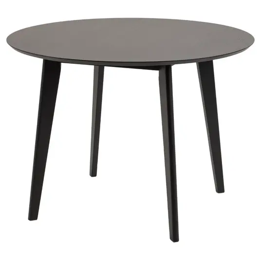 Roxby dining table set, Top oak veneer matt black, Base rubberw matt black, Ø105x76 cm