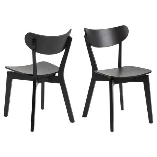 Roxby dining table set, Top oak veneer matt black, Base rubberw matt black, Ø105x76 cm