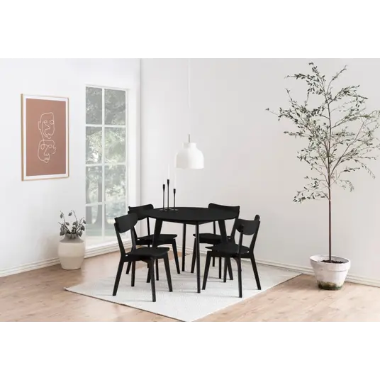 Roxby dining table set, Top oak veneer matt black, Base rubberw matt black, Ø105x76 cm