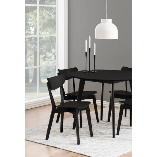 Roxby dining table set, Top oak veneer matt black, Base rubberw matt black, Ø105x76 cm