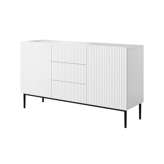Chest Of Doors Nicole 150 Cm With 3 Drawers - White Mat / Black Legs