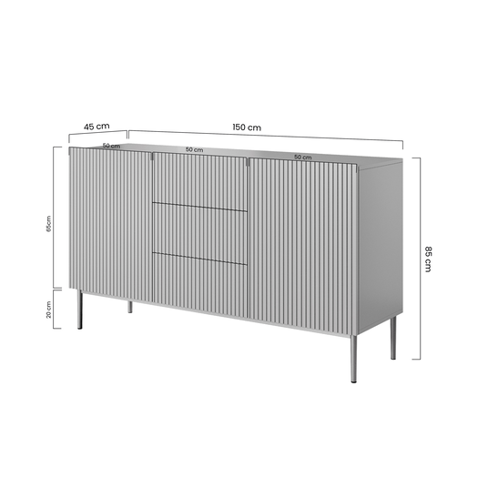 Chest Of Doors Nicole 150 Cm With 3 Drawers - White Mat / Black Legs