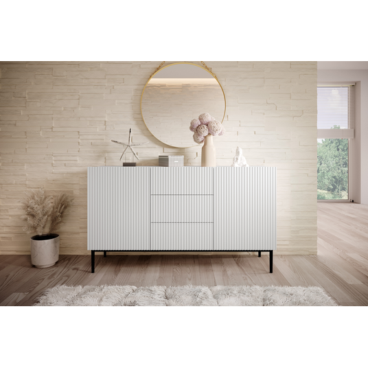 Chest Of Doors Nicole 150 Cm With 3 Drawers - White Mat / Black Legs