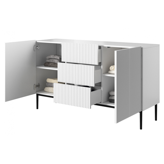 Chest Of Doors Nicole 150 Cm With 3 Drawers - White Mat / Black Legs