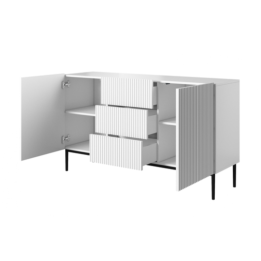 Chest Of Doors Nicole 150 Cm With 3 Drawers - White Mat / Black Legs