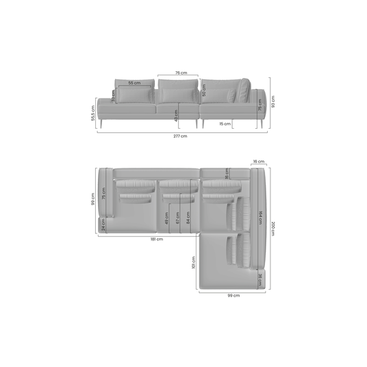 Corner Nicole L With Sleeping Area / Hevia 207.17 / Black Legs / Left Side
