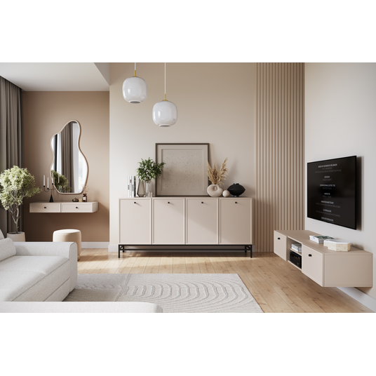 Wall Mounted Dressing Table Lorini - Cashmere / Black Handles