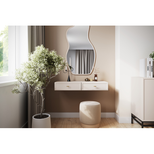 Wall Mounted Dressing Table Lorini - Cashmere / Gold Handles T-bar