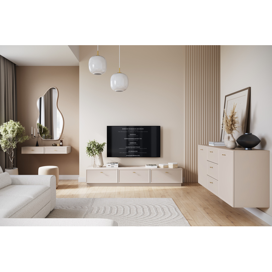 Wall Mounted Dressing Table Lorini - Cashmere / Gold Handles T-bar