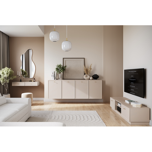 Wall Mounted Dressing Table Lorini - Cashmere / Gold Handles T-bar
