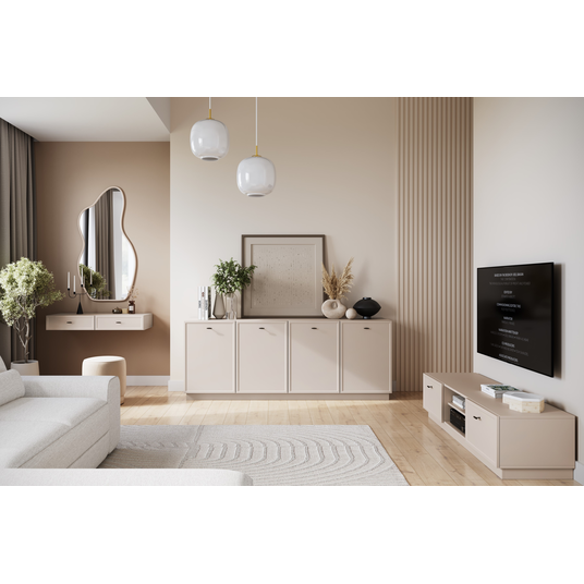 Wall Mounted Dressing Table Lorini - Cashmere / Black Handles T-bar