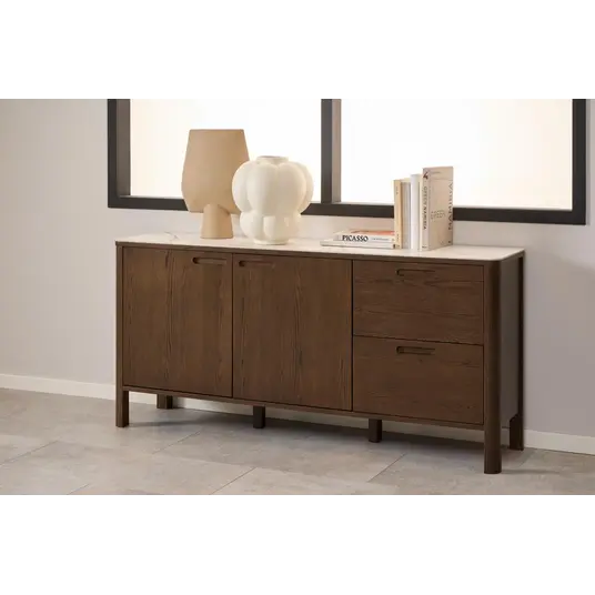 Southampton sideboard, Top ceramic cream Talvera, Base oak veneer smoke, 160x40x75 cm