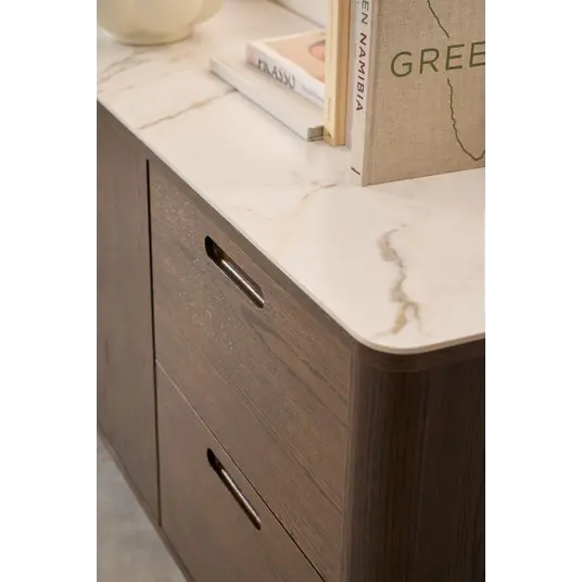Southampton sideboard, Top ceramic cream Talvera, Base oak veneer smoke, 160x40x75 cm