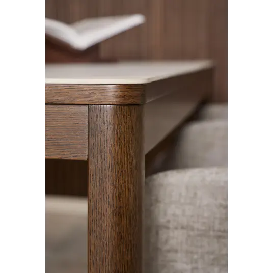 Southampton dining table, Top ceramic cream Talvera, Base oak veneer smoke, 180x90x75 cm