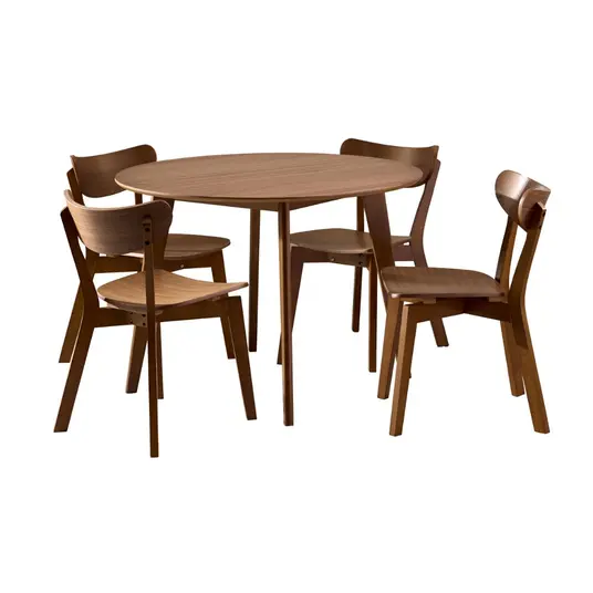 Roxby dining table set, Top walnut veneer matt, Base rubberw. walnut stain, Ø105x76 cm