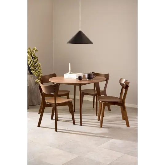 Roxby dining table set, Top walnut veneer matt, Base rubberw. walnut stain, Ø105x76 cm