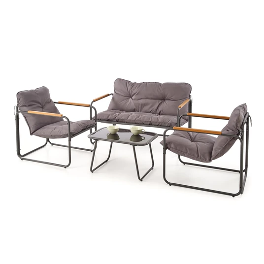 HUDSON garden set ( sofa, chair 2x, c. table ), grey / brown