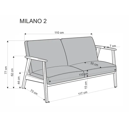 MILANO 2S sofa, olive CASTEL#39 / dark walnut
