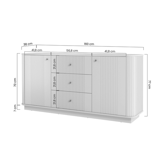 Chest Of Doors Vesper 160 Cm With 3 Drawers - Black / Black Handles