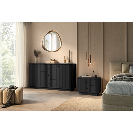 Chest Of Doors Vesper 160 Cm With 3 Drawers - Black / Black Handles