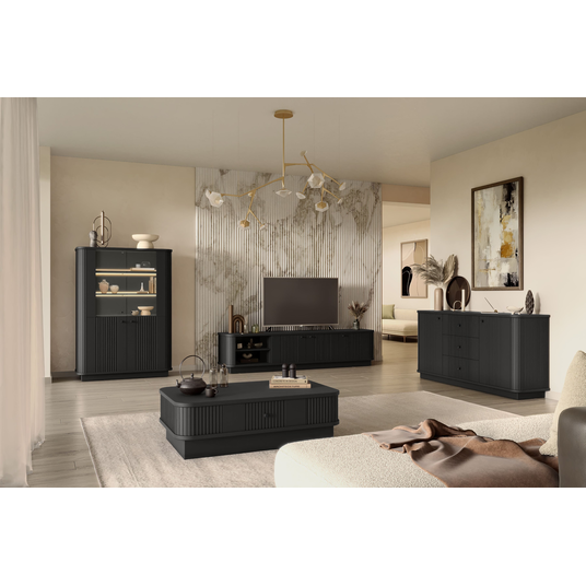 Chest Of Doors Vesper 160 Cm With 3 Drawers - Black / Black Handles