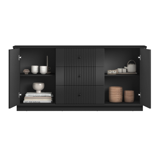 Chest Of Doors Vesper 160 Cm With 3 Drawers - Black / Black Handles