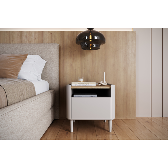 Night Stand Elivo - Cashmere / Oiled Oak / Cashmere Legs