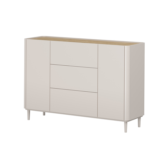 Chest Of 2 Door Elivo With Drawers - Cashmere / Oiled Oak / Cashmere Legs