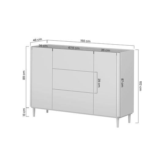 Chest Of 2 Door Elivo With Drawers - Cashmere / Oiled Oak / Cashmere Legs