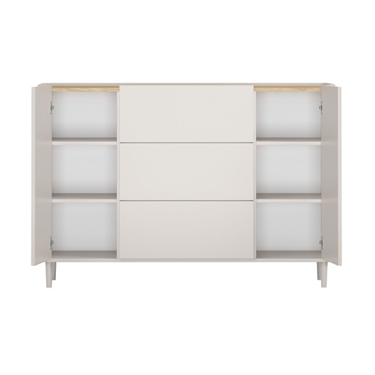 Chest Of 2 Door Elivo With Drawers - Cashmere / Oiled Oak / Cashmere Legs