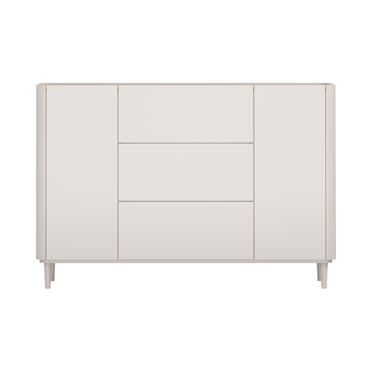 Chest Of 2 Door Elivo With Drawers - Cashmere / Oiled Oak / Cashmere Legs
