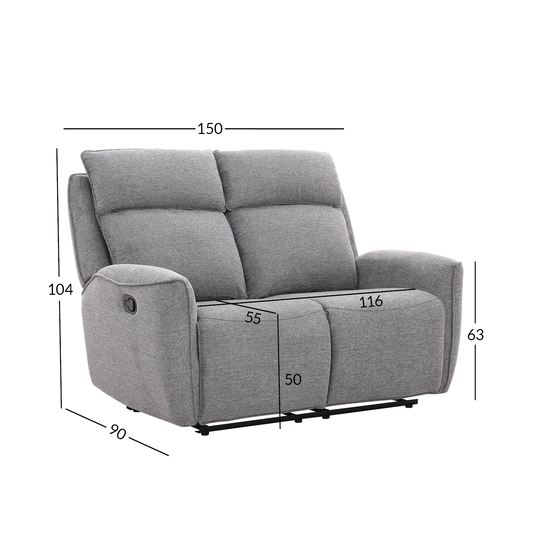 Diivan MAREN 2-kohaline manuaalne recliner 150x90xH104cm, hall