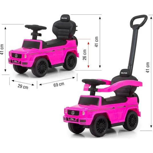„Milly Mally“ käepidemega mänguauto „MERCEDES G350d“ (roosa)