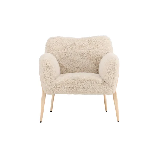 Zenzi Armchair - Woodlook steel frame / Beige Fake Fur