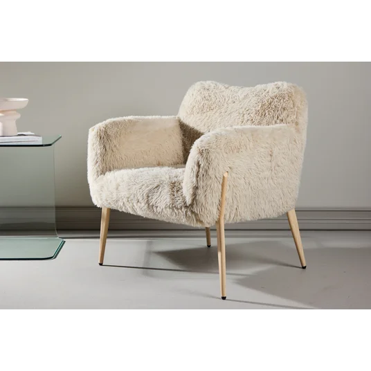 Zenzi Armchair - Woodlook steel frame / Beige Fake Fur