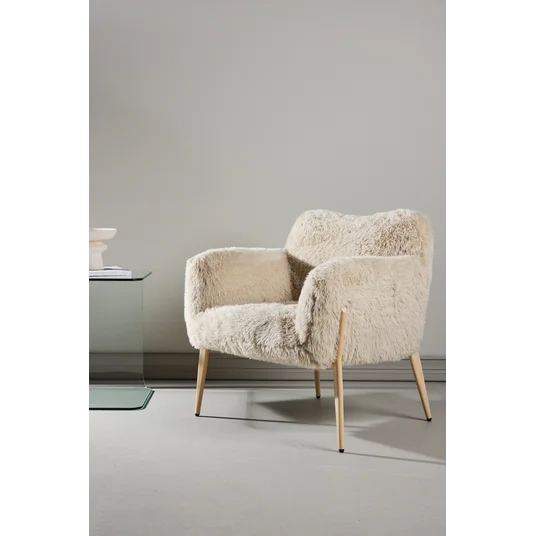 Zenzi Armchair - Woodlook steel frame / Beige Fake Fur
