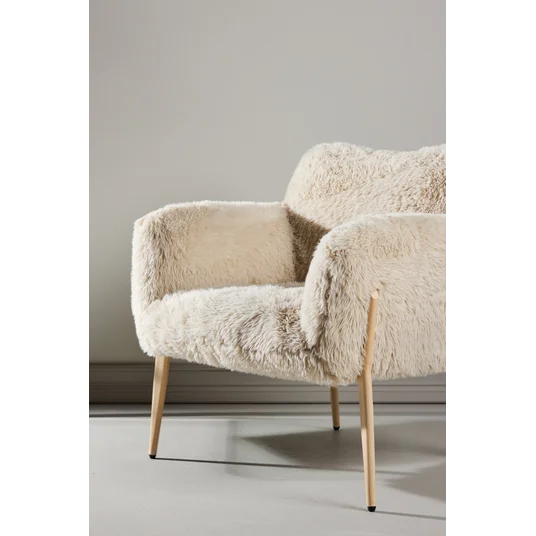 Zenzi Armchair - Woodlook steel frame / Beige Fake Fur
