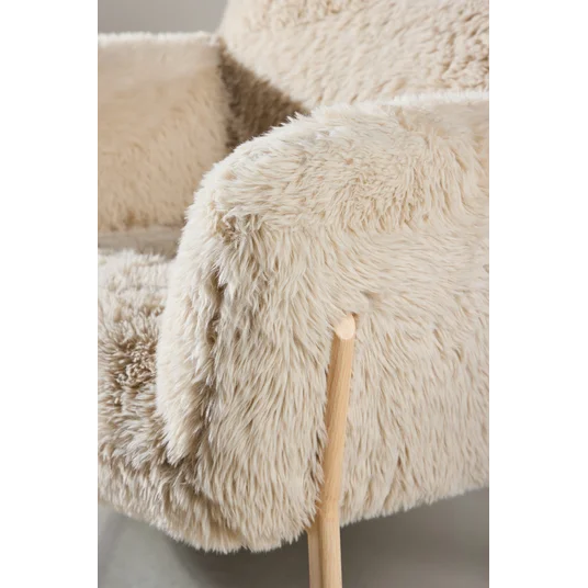Zenzi Armchair - Woodlook steel frame / Beige Fake Fur