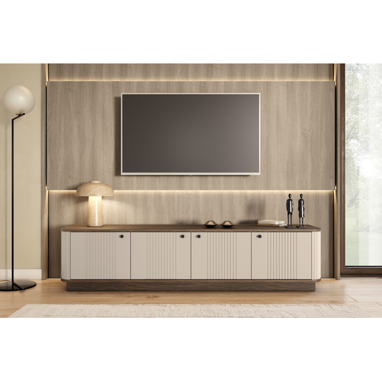 TV komplekt Vesper 187 cm - Cashmere / Pähkel / Mustad käepidemed