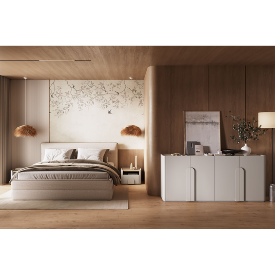 Night Stand Amilio - Cashmere / Oiled Oak / Cashmere Handles