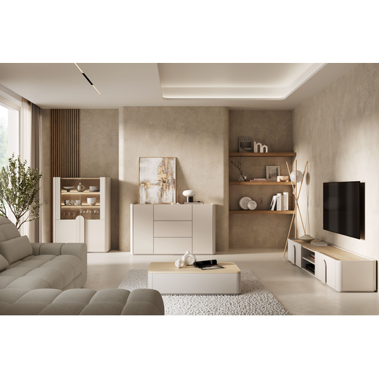 Tv Set Amilio 220 Cm - Cashmere / Oiled Oak / Cashmere Handles