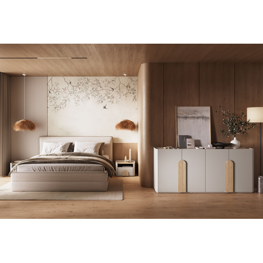 Chest Of 4 Door Amilio - Cashmere / Oiled Oak / Light Oak Handles