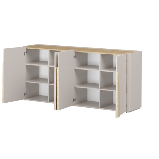Chest Of 4 Door Amilio - Cashmere / Oiled Oak / Light Oak Handles