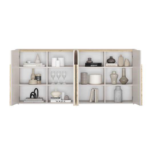 Chest Of 4 Door Amilio - Cashmere / Oiled Oak / Light Oak Handles