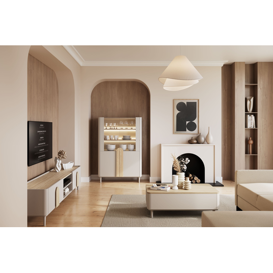 Tv Set Amilio 220 Cm - Cashmere / Oiled Oak / Light Oak Handles / Cashmere Legs