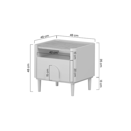 Night Stand Amilio - Cashmere / Oiled Oak / Cashmere Handles / Cashmere Legs