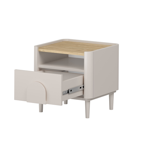 Night Stand Amilio - Cashmere / Oiled Oak / Cashmere Handles / Cashmere Legs