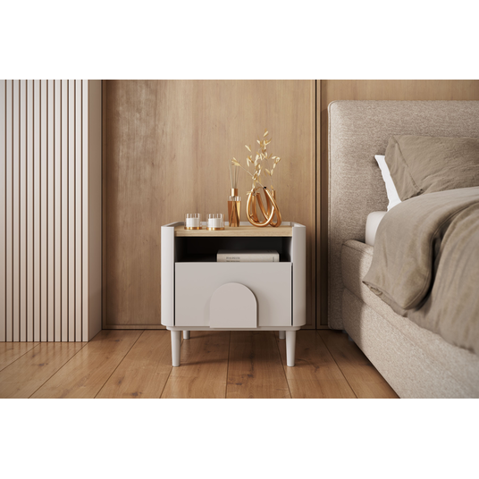 Night Stand Amilio - Cashmere / Oiled Oak / Cashmere Handles / Cashmere Legs