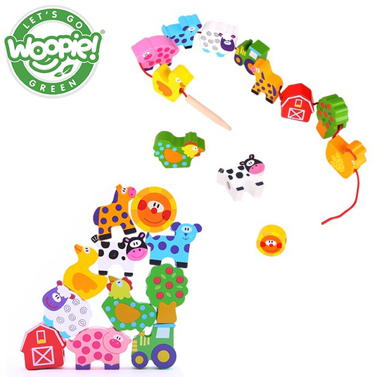 WOOPIE GREEN Puidust koputusklotsid Animal Farm 13 el.