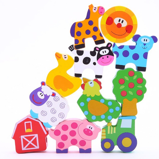 WOOPIE GREEN Puidust koputusklotsid Animal Farm 13 el.